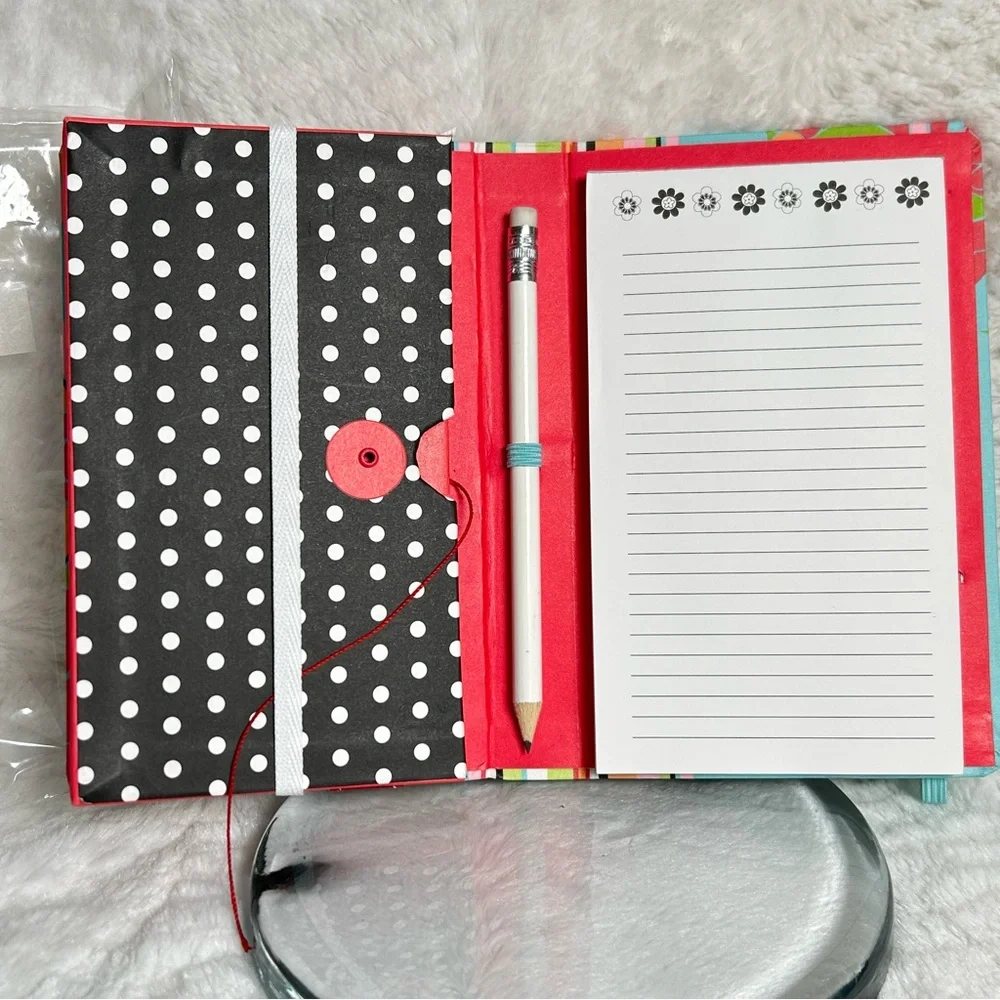 Pepper Pot Perfect Planner Notepad Pockets Pencil Floral Stripes Design Red NEW